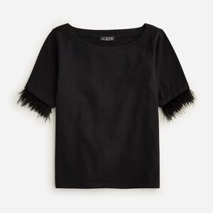 J Crew Mariner jersey cropped boatneck T-shirt with feathers